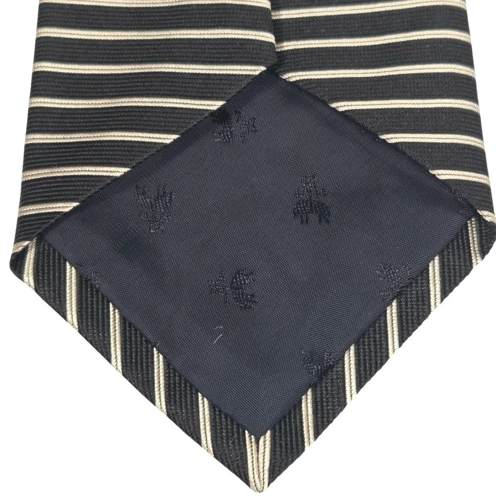 Vtg Brooks Brothers Makers Mens Silk Repp Tie Black‎ White Stripe Made in USA
